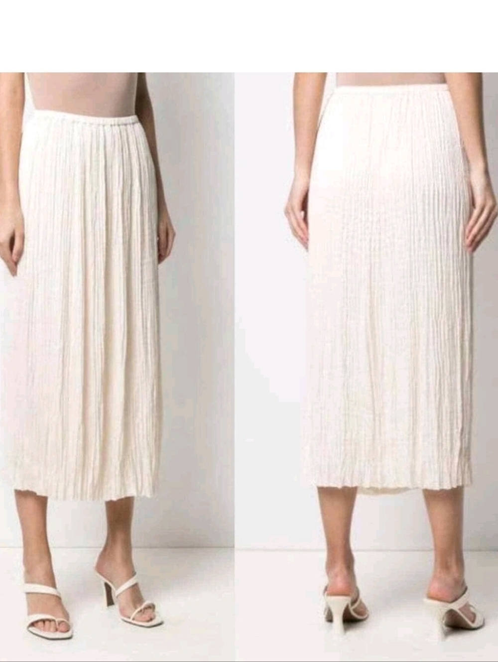 Vince Cream Pleated Midi Skirt Size L